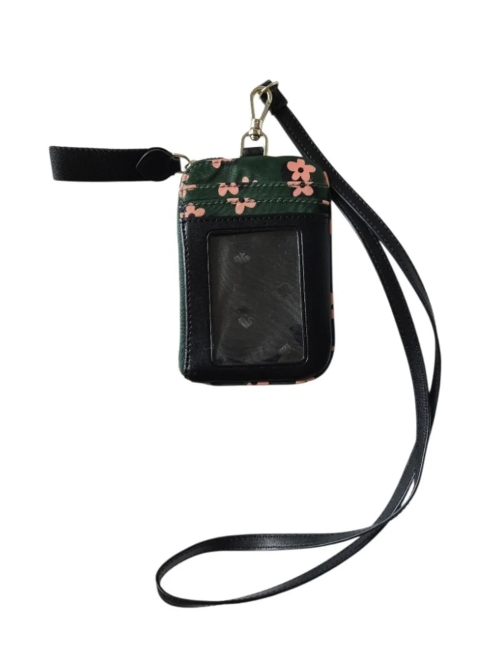 kate spade Green Floral Wristlet with Pink Flowers and Black Lanyard Strap EUC - Picture 2 of 4